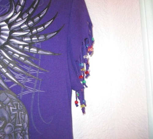 Y2K Embellished Skull T-Shirt Size XL Fringe Cyber Biker Grunge Goth Emo 90s - Picture 4 of 5