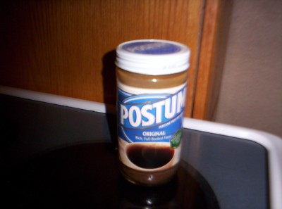 POSTUM instant hot beverage jar with metal lid and some product. NICE SHAPE! 