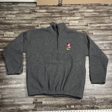 Vintage Minnie Mouse Embroidered Fleece 1/4 Zip Grey Oversized VTG Fall Disney