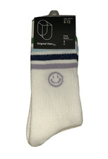 Original Mens Cushioned Crew Socks White Stripe Smile Cotton Knit L 6-12 NIP