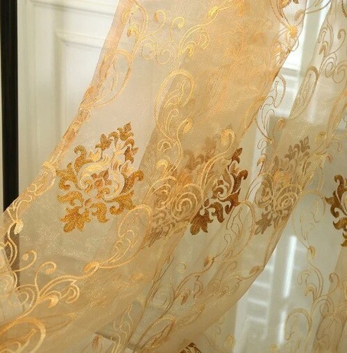 Bestickte Luxus Gold Vorhänge Zimmer Europäisch Transparent Tüll Druck Hohe Verdunkelung - Bild 22 von 22