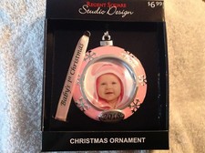 NEW STUDIO DESIGN baby's first christmas 2018 pink photo ball xmas ornament