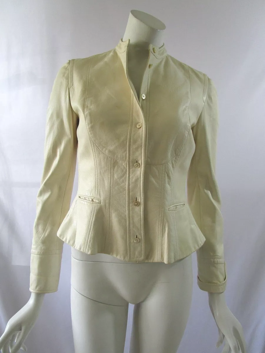 RALPH LAUREN COLLECTION Natural Soft Lamb Leather Cropped Peplum Jacket Size 6