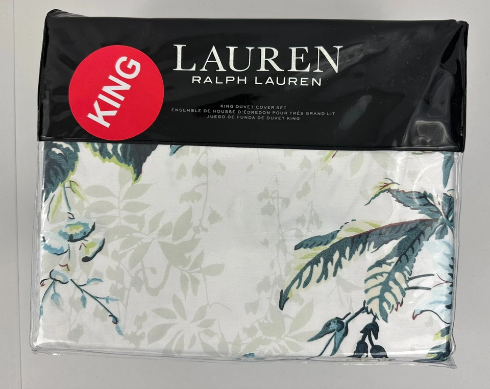 Nuevo juego de funda nórdica Lauren Ralph Lauren Eden King y 1 farsa europea azul floral Foto 3 de 4