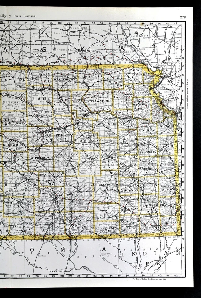 1892 Rand McNally Railroad Map Kansas Topeka Lawrence Wichita Dodge City 21x27" - Imagem 3 de 4