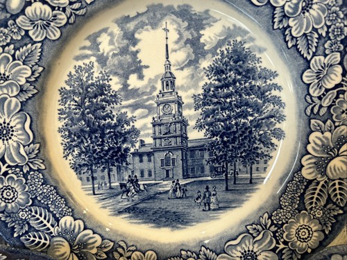 Set Of 6 Liberty Blue Ironstone Independence Hall Dinner Plates - Picture 3 of 10