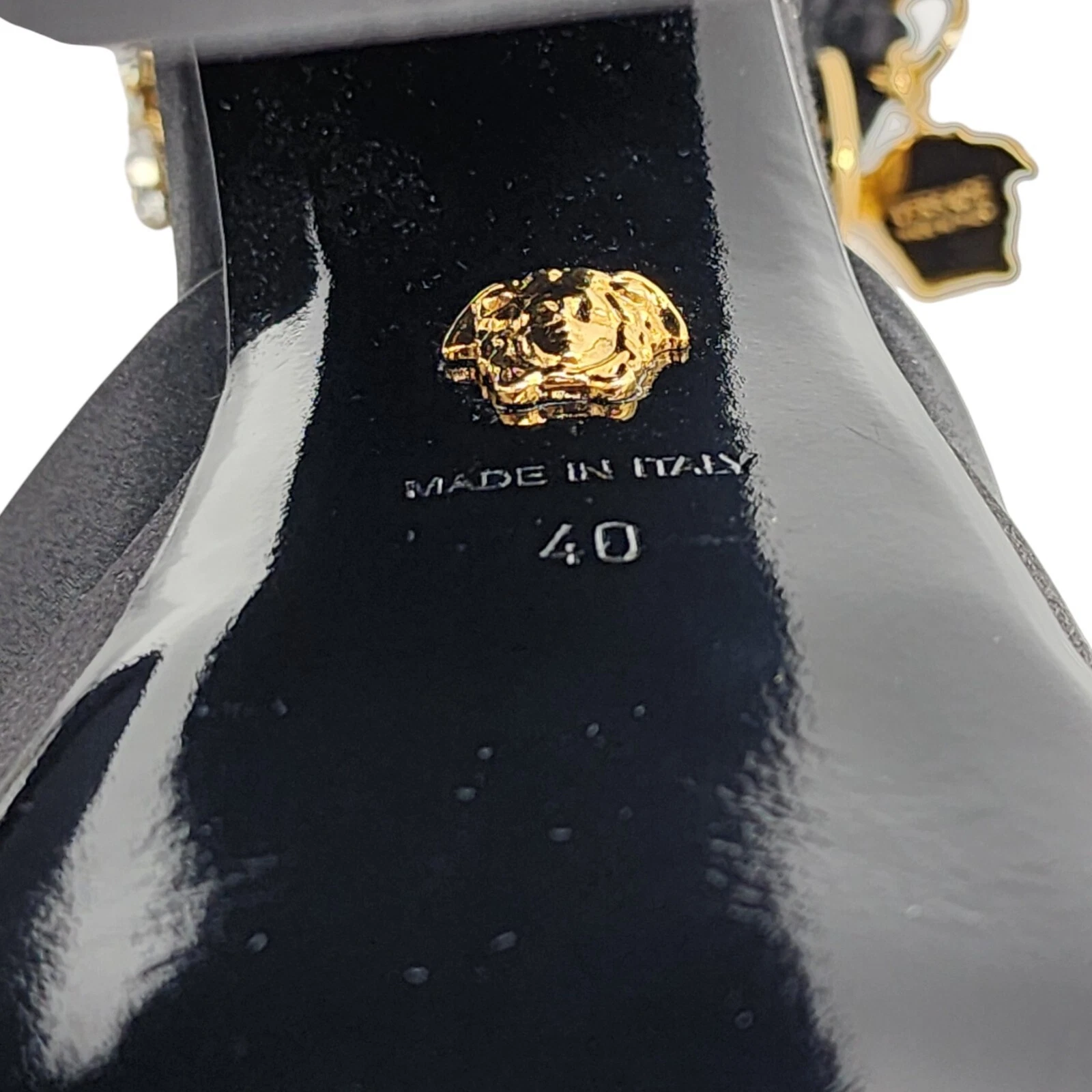 Versace Medusa Aevitas décolleté in raso doppia plateau nere EU 40 US 10 $1445