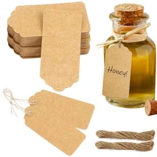 100 Blank KRAFT Gift Tags & Strings Strung Large Merchandise Price Tags 3.7*1.8"