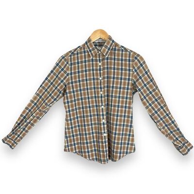 Vintage Button-Up Shirt Plaid Lightweight Cotton Women Marshall Field & Co Brown