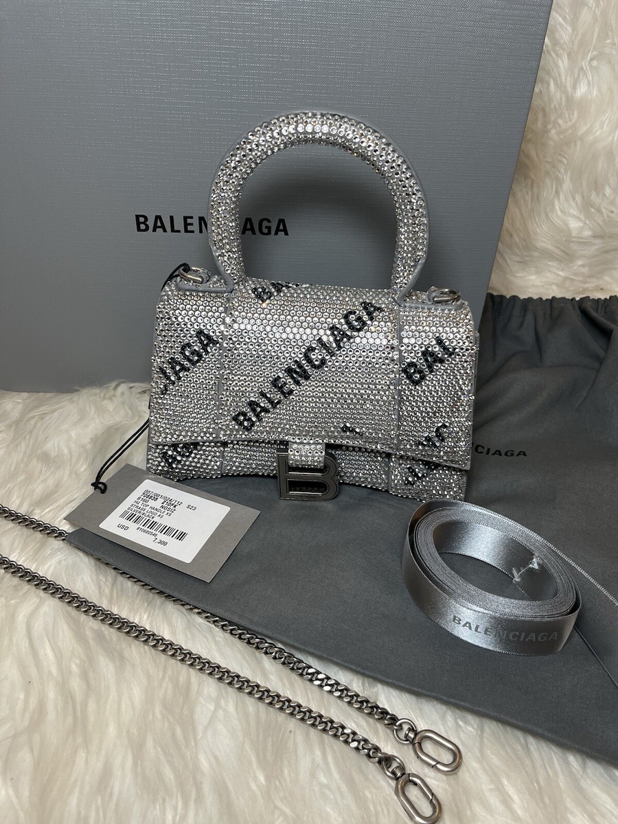 Balenciaga Hourglass HG Top Handle XS Strass Silver & Black Logo