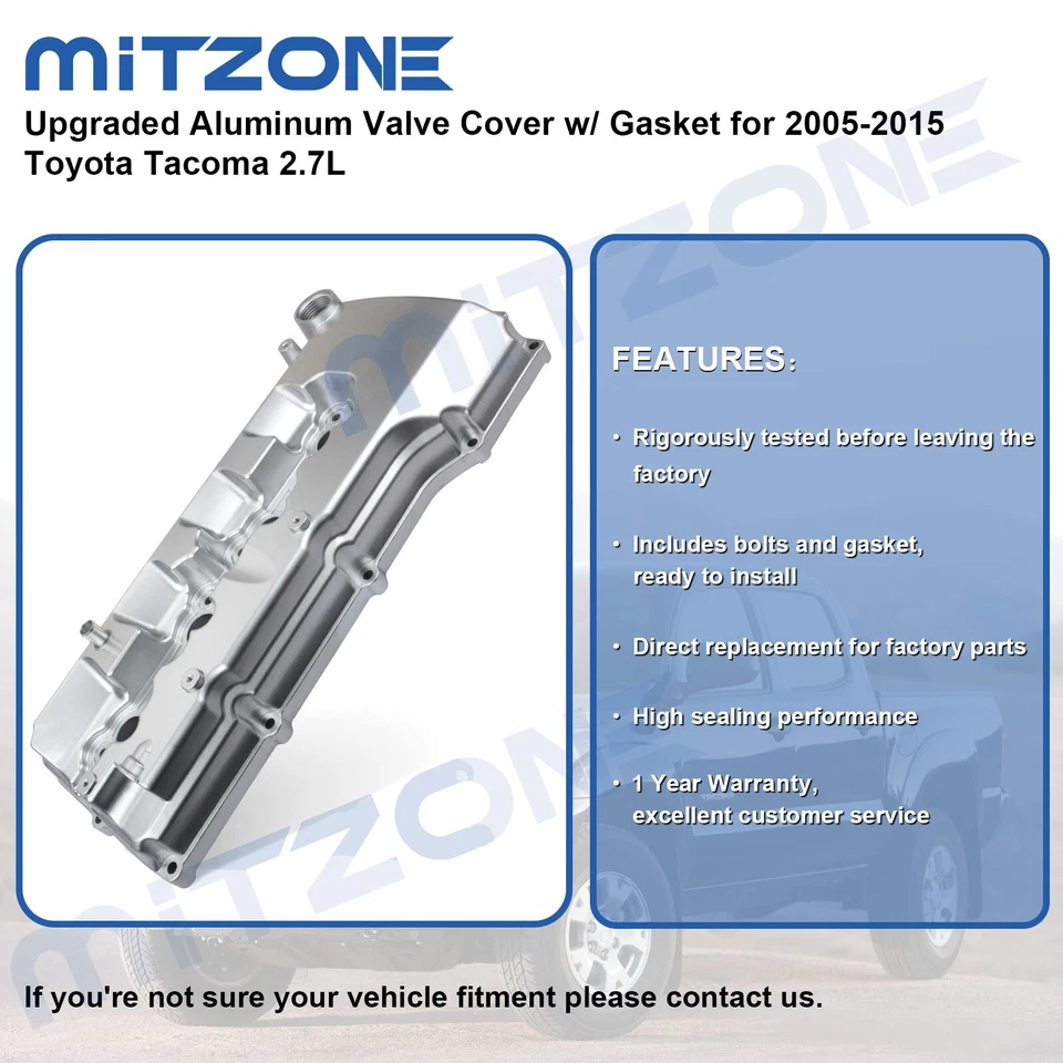 Cubierta de válvula de aluminio mejorada con junta para Toyota Tacoma 2005-2015 2,7 L Foto 2 de 4