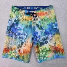 Salt Life SLX-QD Board Shorts Mens 32x10  Vapor Swim Trunks Floral Fish Scale