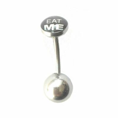 ALL LENGTH:  ''EAT ME'' Handcrafted Surgical Steel 14g VCH Barbell.