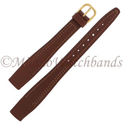 14mm Marcco Brown Genuine Leather Double Stitched Ladies Open Ended Watch  Band