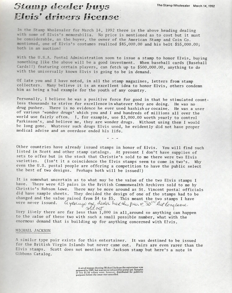 Saint Vincent 1985 UNISSUED Elvis Presley Gutter Pair! BILESKI RARITY! Beautiful - Image 3 of 3