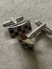 Men’s Cufflinks Silver Tone Black / Clear Gems Bullet Back 