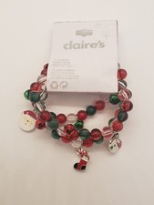 Claires Christmas Beaded Charm Bracelets Set Of 3