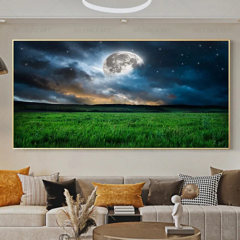 Canvas Wall Art Blue Ocean Seascape Full Moon in Cloud Landscape Canvas Prints eBay