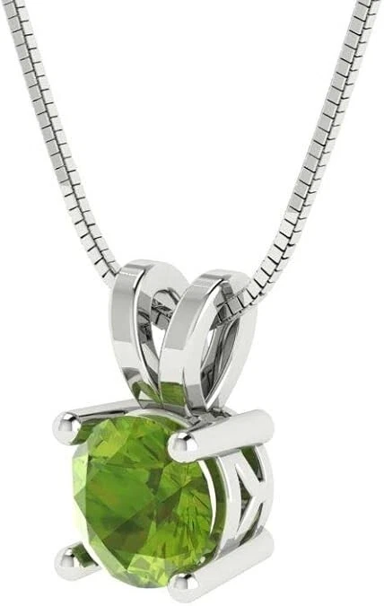 Solid 10K White Gold Natural Green Peridot Solitaire Pendant Ring For Women's - Image 2 of 4