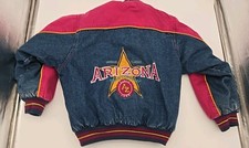 Vtg Arizona Jean Jacket Youth Size 10/12 Medium Embroidered Denim Bomber Jacket