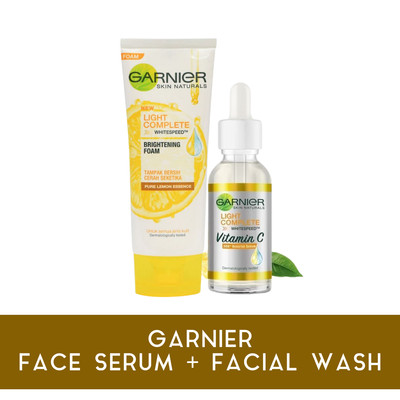 GARNIER Face Serum Light Package 30x Vit C + Facial Wash Foam Brighten Dark Spot