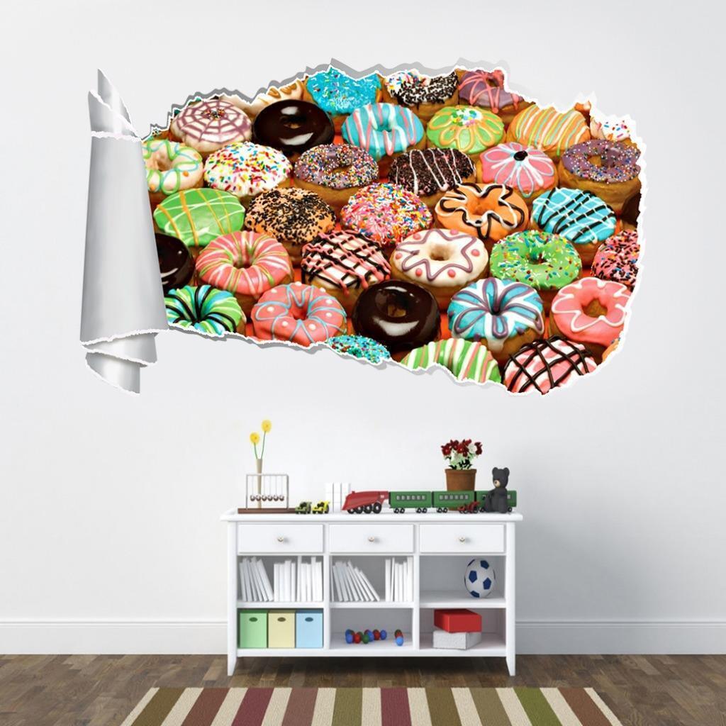 Donuts 3D agujero rasgado rasgado pared pegatina calcomanía arte mural WT464