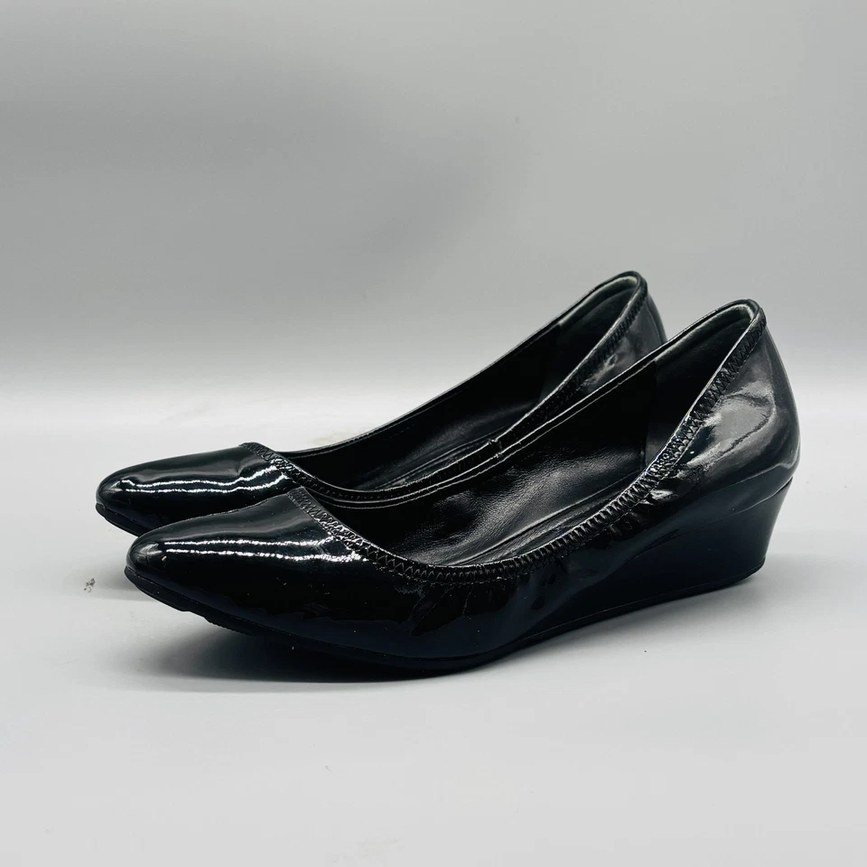 Cole Haan 鞋女式 6 黑色专利 Tali Lux 坡跟高跟鞋懒人工作尖头 — 第 3/4 张图片