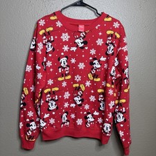 Disney Woman Mickey Mouse Red Christmas holiday Sweatshirt Size Medium 7-9