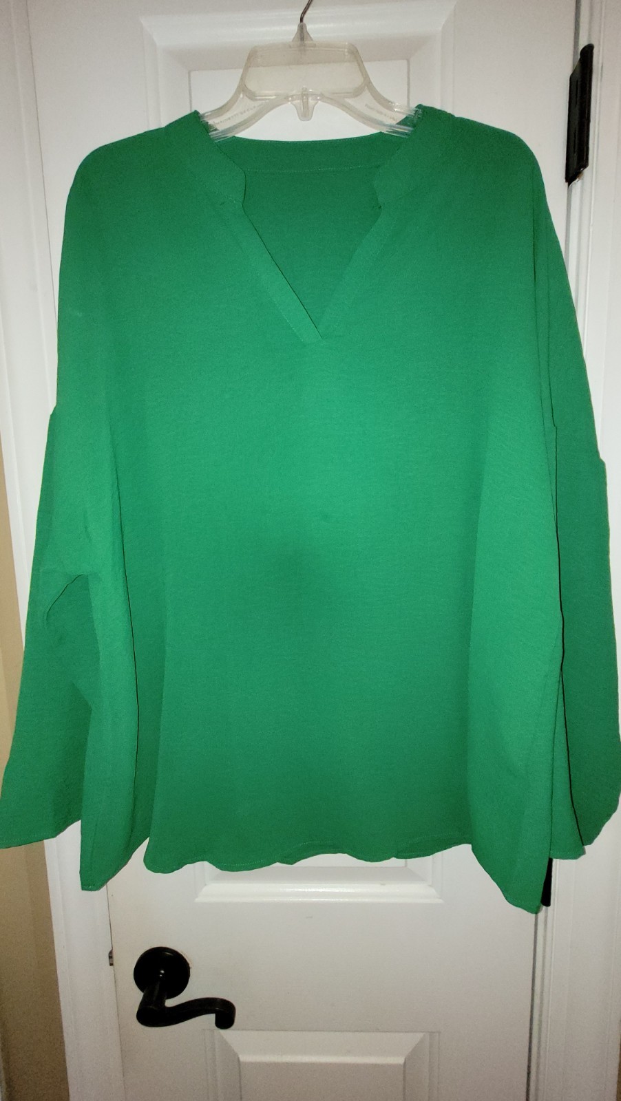 Women's Green Solid v Neck Polyester Flowy blouse… - image 1