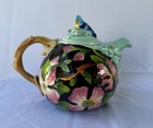 Blue Sky Clayworks Jeanette McCall Dog Wood Flower and Bird Ceramic Tea Pot