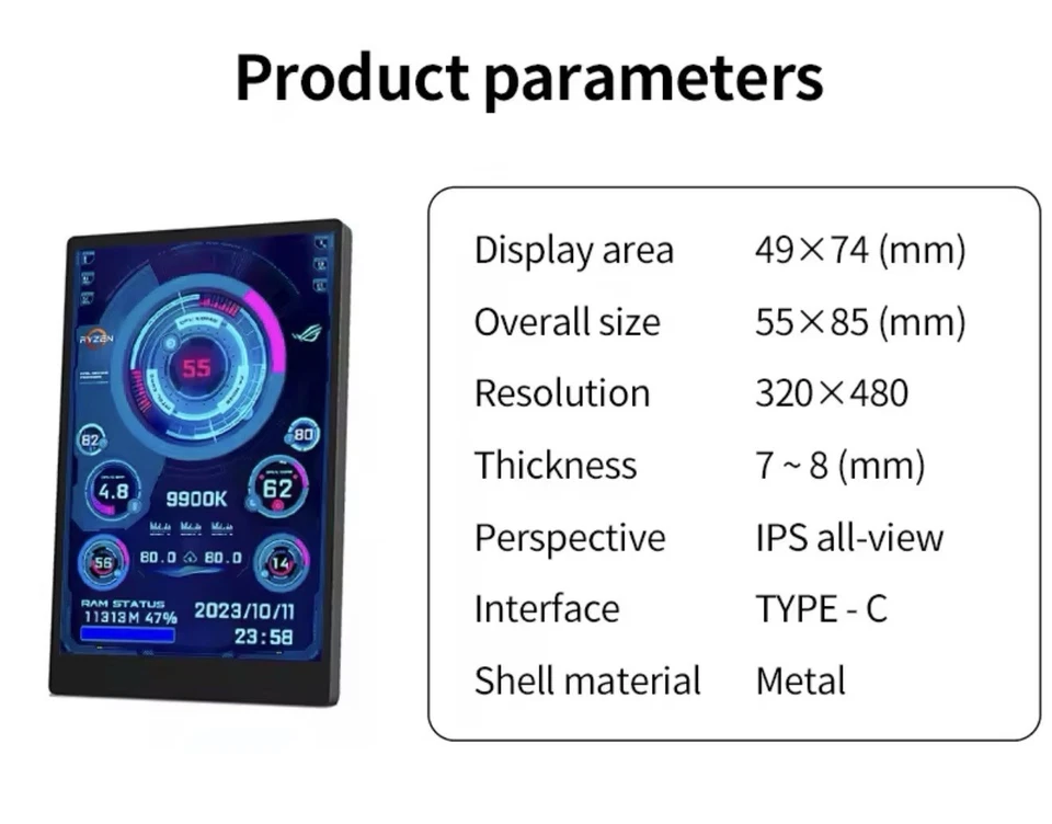 3.5” IPS TYPE-C Secondary Monitor for CPU GPU RAM HDD | USB Display | AIDA64 - Image 3 of 4