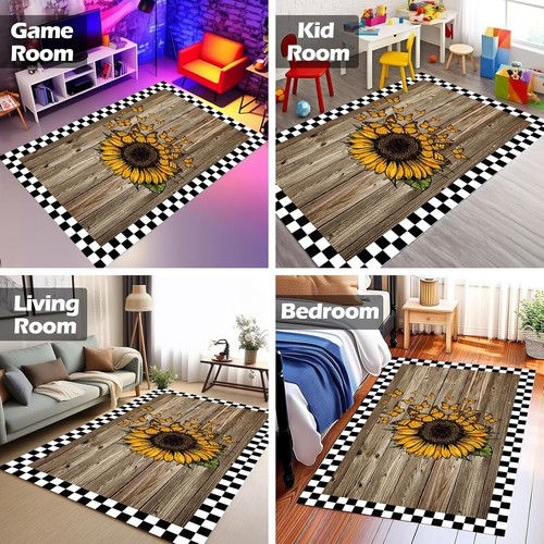 Sunflower Rug for Bedroom,3'x5' Non Slip Retro 3'x5', Sunflower_1 - Picture 5 of 6