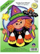 CANDY CORN WITCH Wall Hanging plastic canvas PATTERN  TF0114 