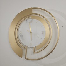 ​Modern Gold Wall Clock Large Metal Geometric Art Deco Luxe Marble Face Silent