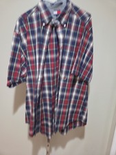 Vintage Men  s Y2K Tommy Hilfiger Red/White  Blue Plaid S/S Button Down Shirt L