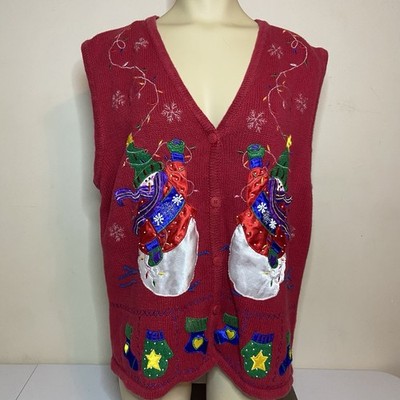 VTG Bobbie Brooks Snowman Christmas Holiday Christmas Vest Sweater Size XL