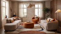 Beiges Wohnzimmer-Set 4+4+1-Sitzer-Sofas Hocker PolstermöBel DesignermöBel