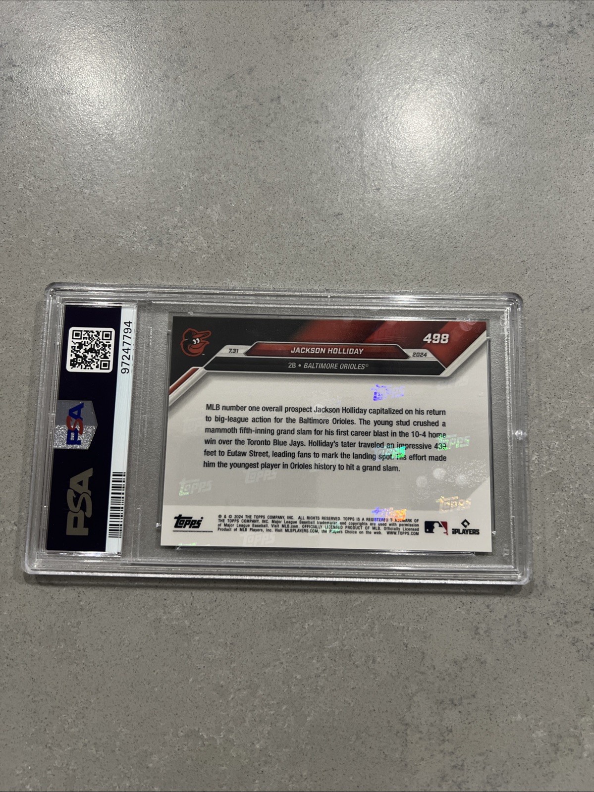 2024 Topps Now #498 Jackson Holliday Rookie RC Baltimore Orioles MLB PSA 10 view 4