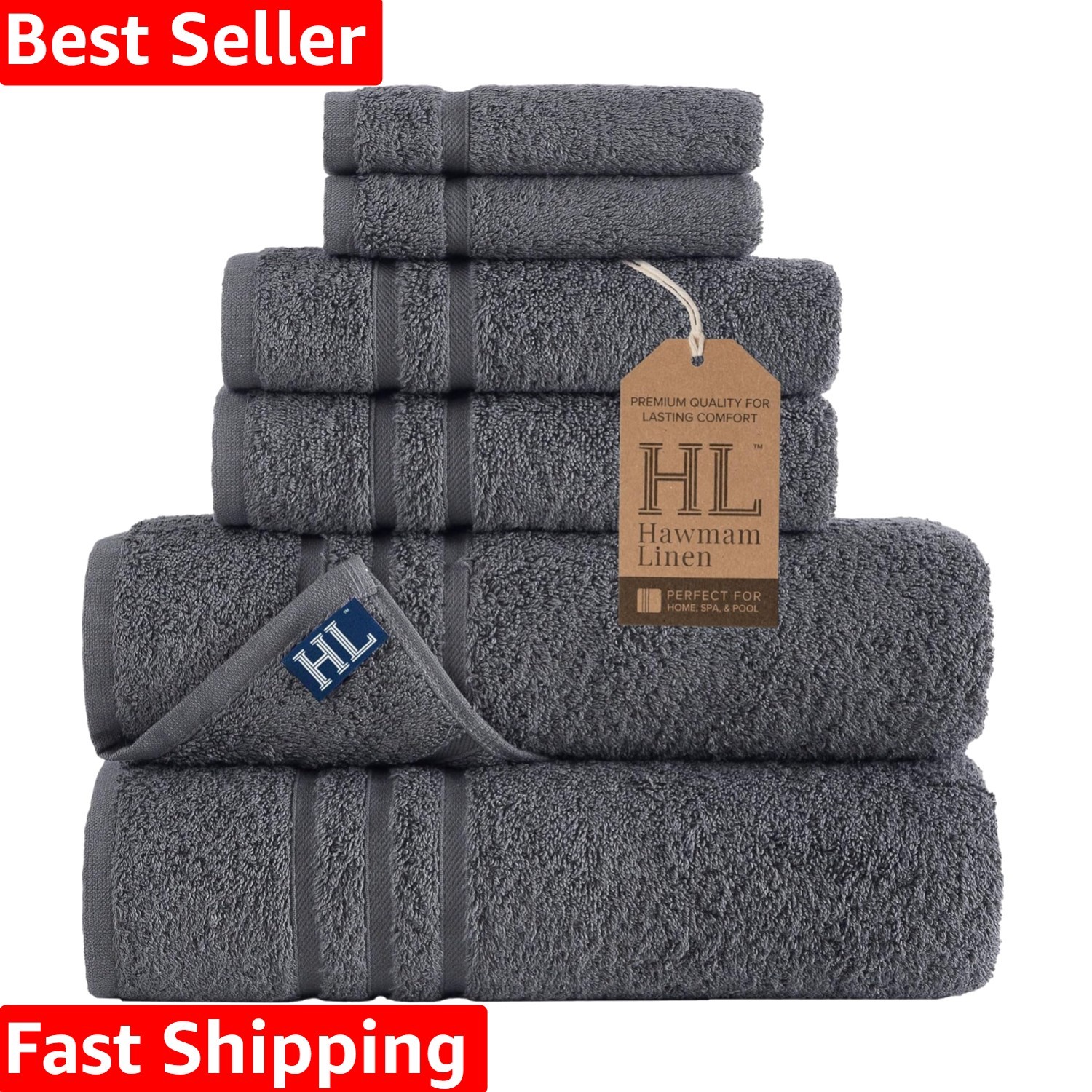 Luxury Grey 6-Piece Bath Towel Set - Soft Turkish Cotton for Ultimate Comfort