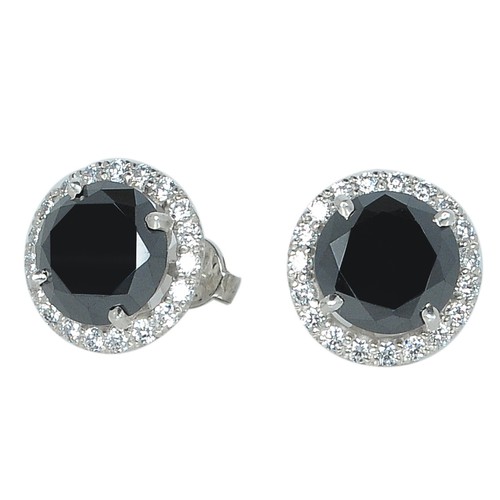 Round Cut 5.50Ct Natural Black Diamond Studs In 925 Sterling Silver Tariffs Free - Picture 2 of 8