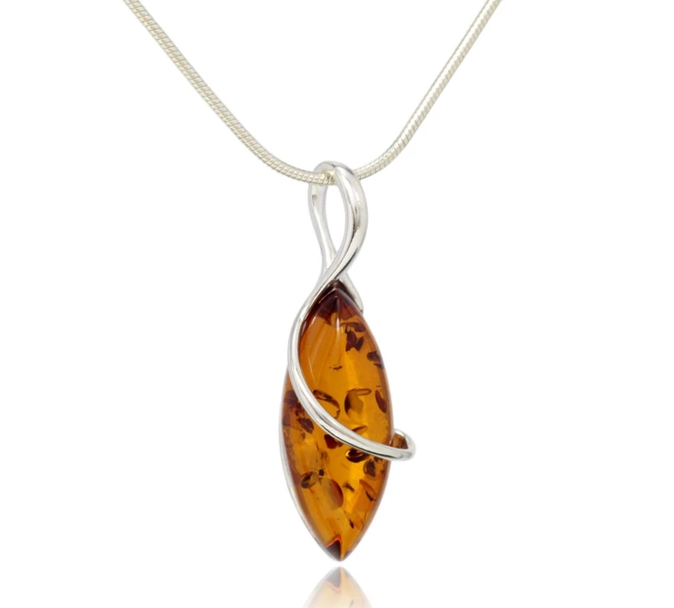 NATURAL BALTIC AMBER STERLING SILVER 925 PENDANT & CHAIN NECKLACE Certified - Image 3 of 4