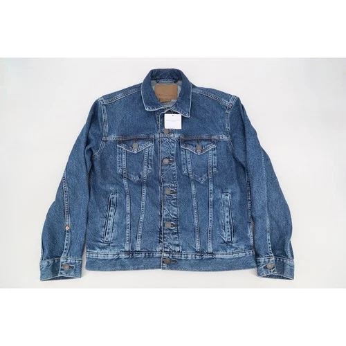 American Eagle Lazer Denim Trucker Jacket Mens Small Blue Classic Wash NEW - product listing photo