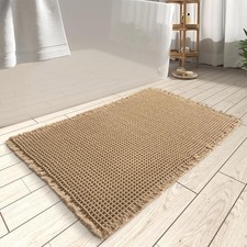 Super Absorbent Waffle Bath Mat Non Slip Breathable W/ Tassels Machine Washable