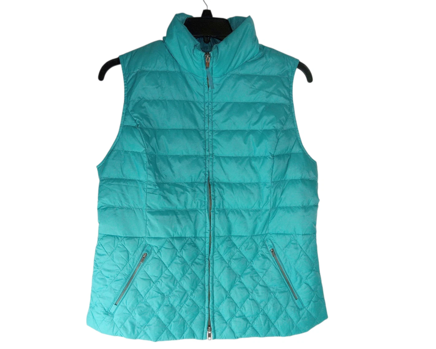 Talbots Womens Vest Teal Quilted Down Insulated Puffer Nylon Full Zipper Large