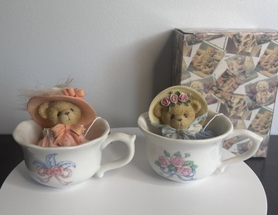 Cherished Teddies  Bears In Tea Cups  Set Of Two 