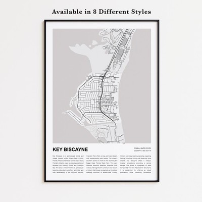 Key Biscayne City Map Print, Florida Travel Poster, Modern Map, Wall Decor Art