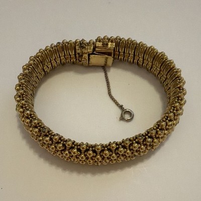 Ciner Gold Tone Beaded Box Clasp Bracelet Safety Chain 7 in Signed Metal