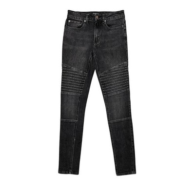 Elwood Women's Biker Moto Ribbed Thigh Panel Mid Rise Black Skinny Jeans Size 26