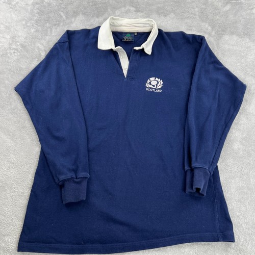 Pringle of Scotland, Pringle Scotland Rugby Union Shirt 44 Navy Vintage 90s Long Sleeve Embroidered