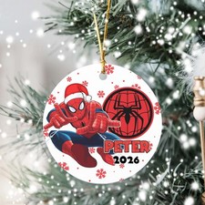 Personalized Spiderman Santa Costume Red Snowflakes Christmas Ornament